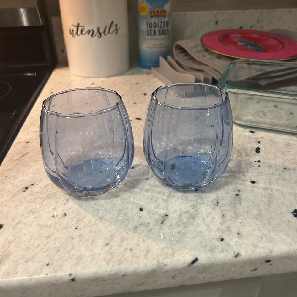 Blue Glass Stemless Wine Cups
